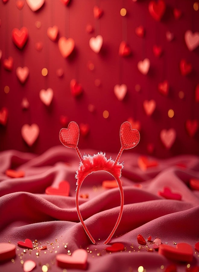 WLngtv Heart Headband Red Sequin Love-shaped Head Valentine's Day Headband Hair Accessories Dress Accessories for Valentine Party Props Hats and Caps, Red Sequin Love Design, Party Hair Accessories - Image 5